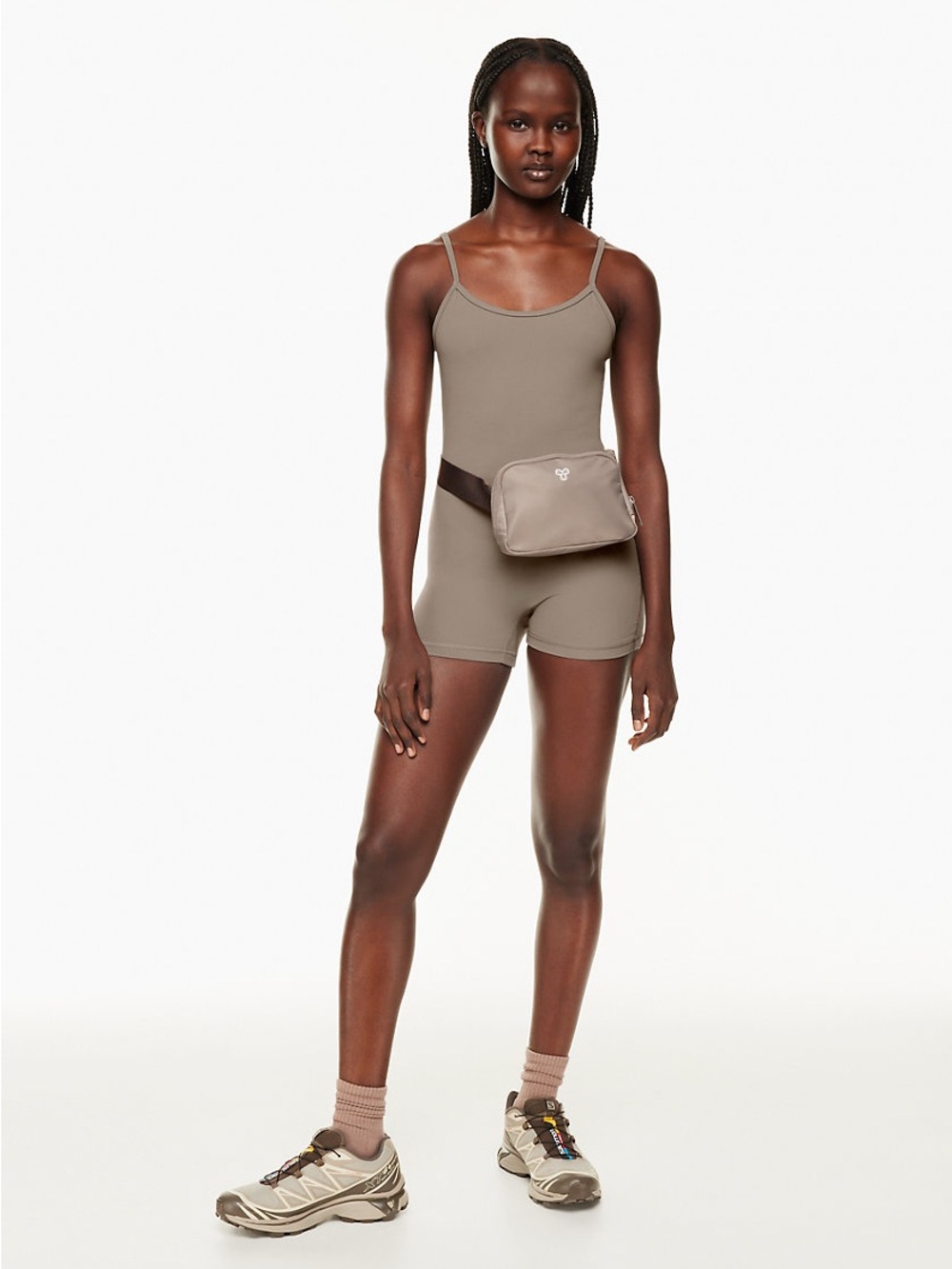 Aritzia TnAction Scoop Neck Athletic Bodysuit | Taupe Brown | Size S